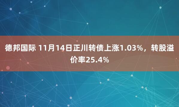 德邦国际 11月14日正川转债上涨1.03%，转股溢价率25.4%